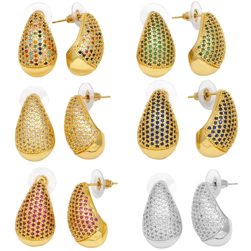 Fashionable Gold Plated Crystal Waterdrop Earrings for Women CZ Pave Shining Studs Diamond Inspired for Parties
