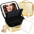 Portable Travel Makeup Case Light-Up Detachable Mirror Train Case Organizer Zipper Closure Makeup Bag for Convenient Application