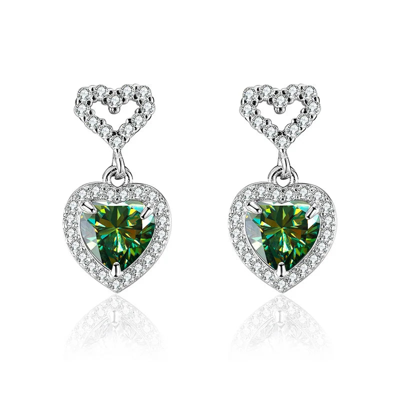 Luxury Fine Jewelry Mossanite Earrings S925 Sliver 1CT+1CT Heart VVS Moissanite Earrings for Women