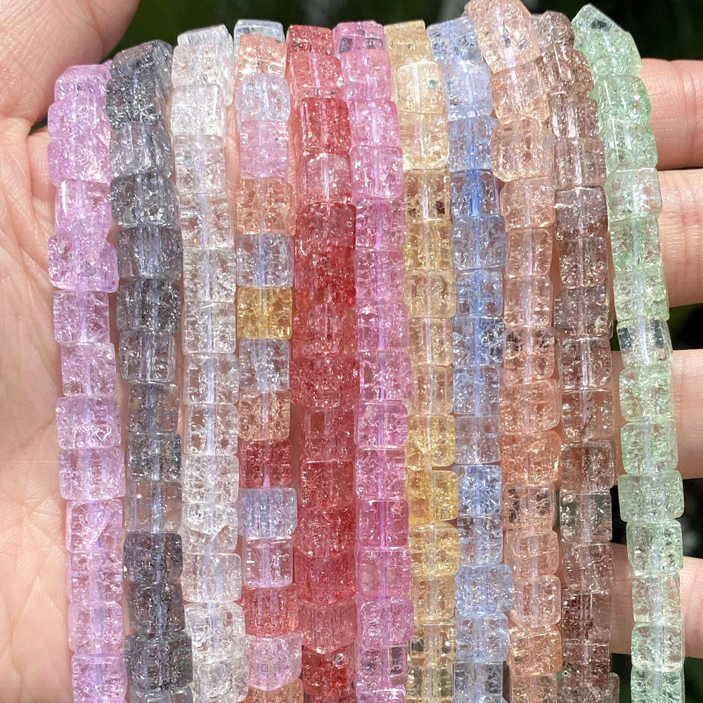 AsVrai U 6x6mm Colorful Natural Stone Crystal Beads Square Round Loose Spacer Beads for Jewelry Making DIY Bracelet Accessories