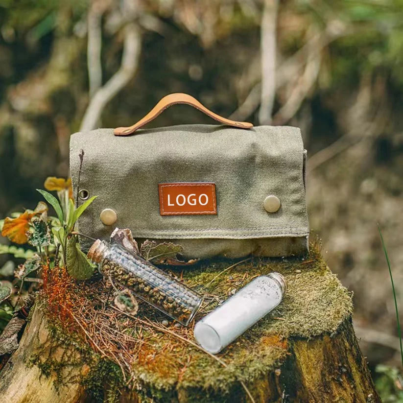 Outdoor Camping Hiking Self-driving Multi-function Spice Bottle Storage Canvas Bag with Barbecue Combo Set