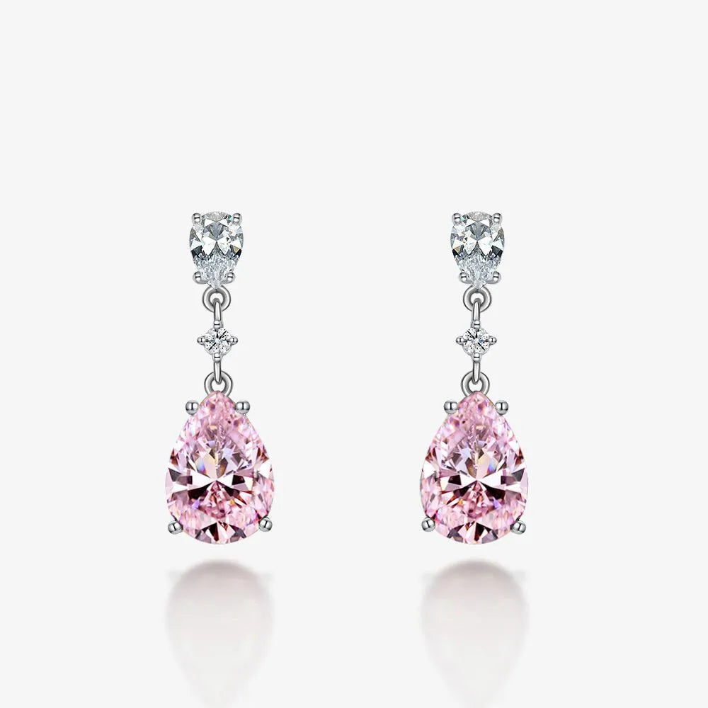 Luxury Drop Shape 5A Grade Pink Pear Shaped Cubic Zirconia 925 Sterling Silver Drop Earrings