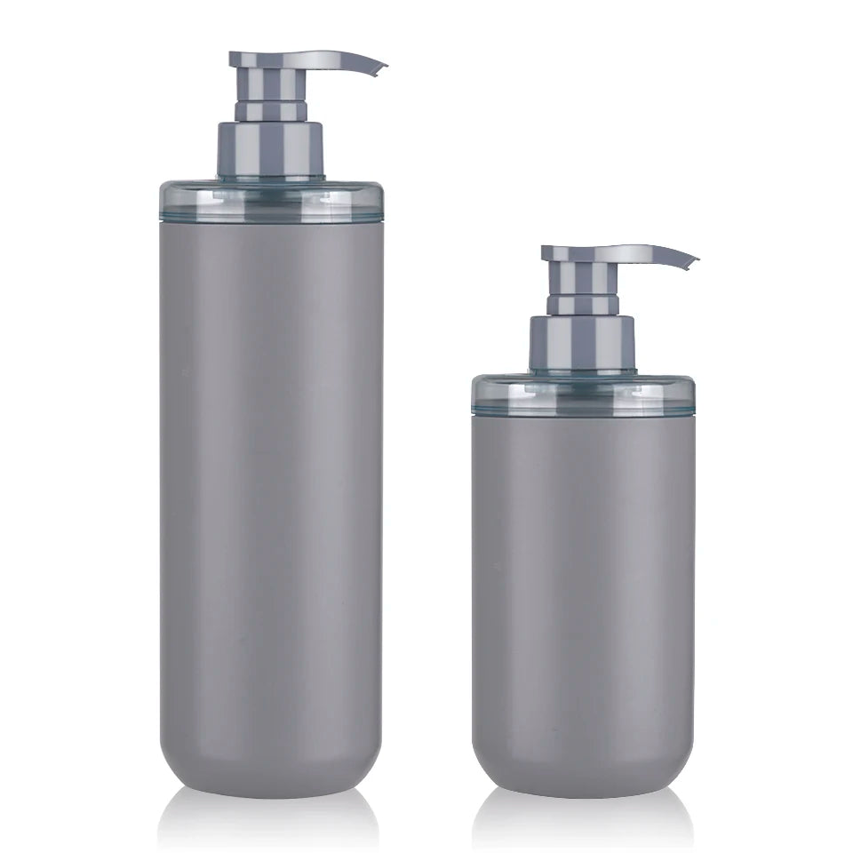 Luxury Grey HDPE 500ml 800ml Customized Plastic Bottles Personal Care Packaging Press Pump Vessels for Shampoo Shower Gel Lotion