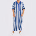 Wholesale Short Sleeve Blue Stripe Mens African Arabia Nation Gown Full Dress Jubba Thobe Man
