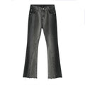 Men's Custom Dark Blue Straight Stacked Jeans Distressed Raw Hem Pant Denim Fabric High Street Style for Summer Winter