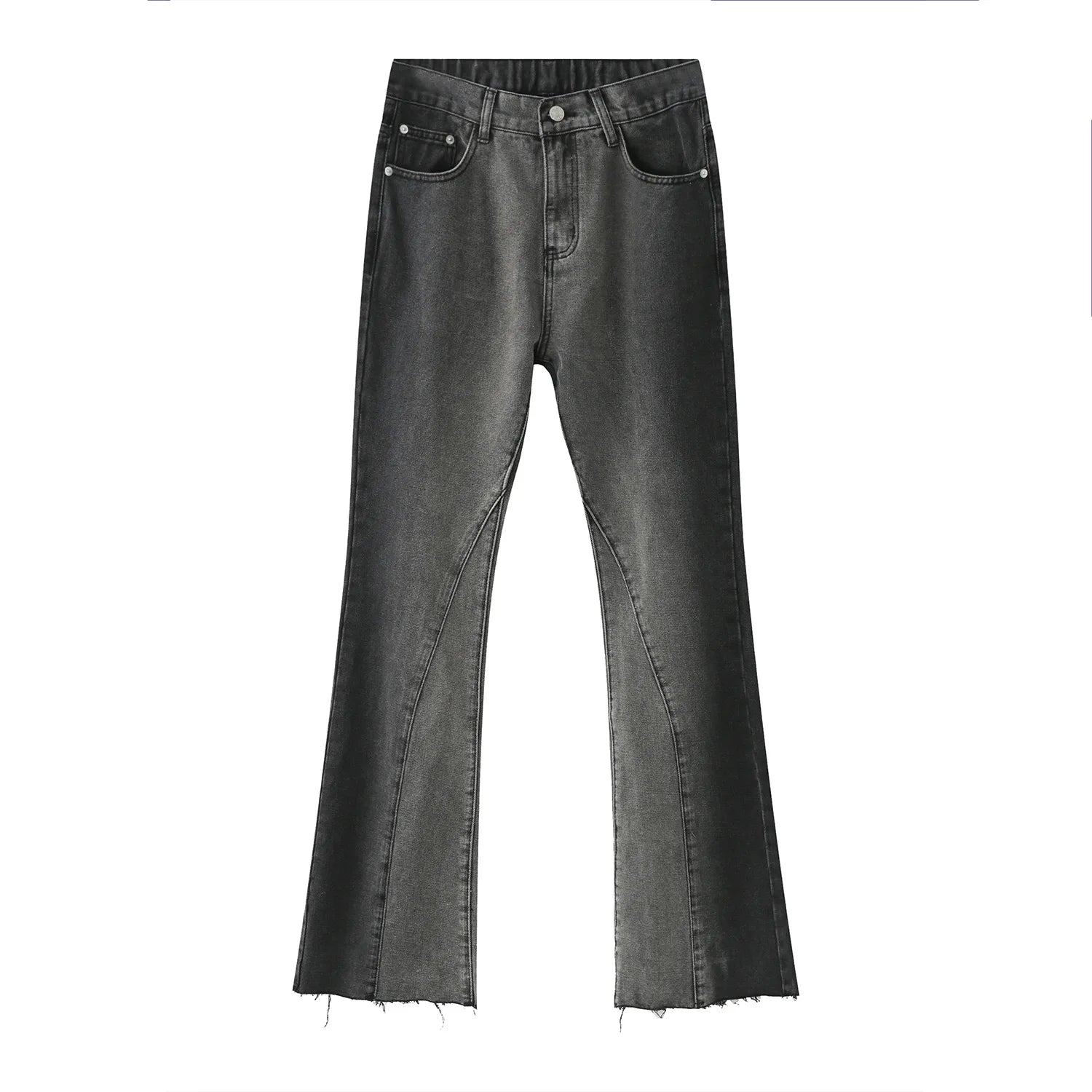 Men's Custom Dark Blue Straight Stacked Jeans Distressed Raw Hem Pant Denim Fabric High Street Style for Summer Winter