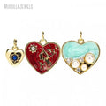 PM46653 Copper Jewelry Blue Red Enamel Heart Shape Pendant With Cubic Zirconia Paved Gold Plated Minimal Minimalist Gift