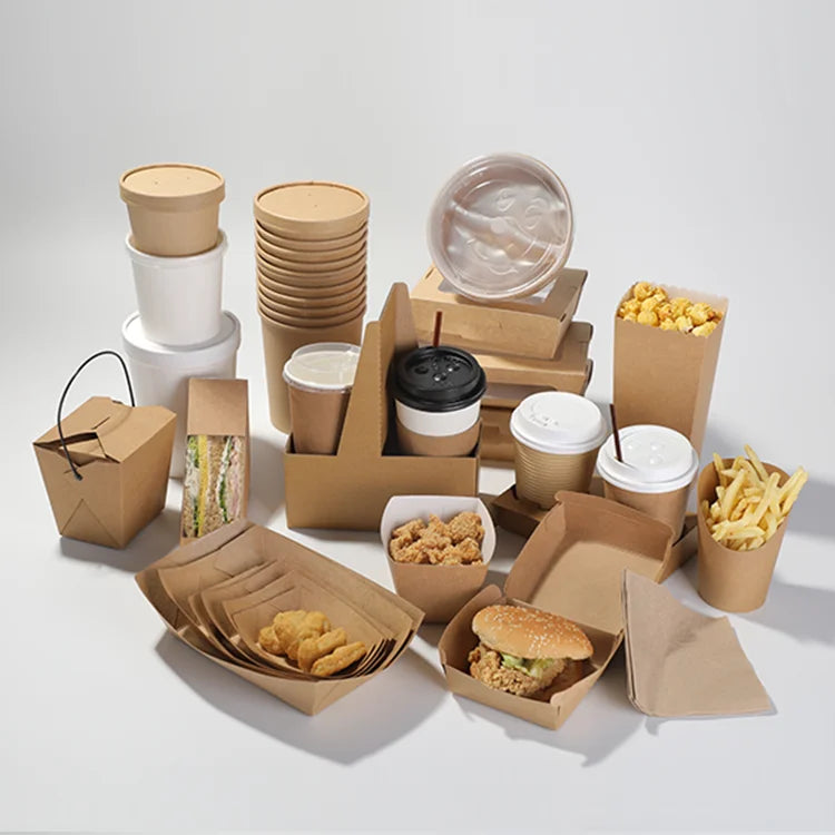 Disposable Food Container Waterproof and Grease Proof Kraft Paper Packaging Take Away Salad Lunch Box