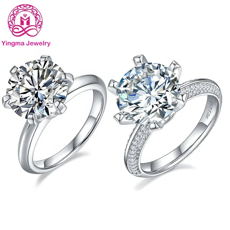 5ct Moissanite Ring Silver 925 with White Gold Plated Round White D Color VVS Moissanite Eternity Ring for Wedding Engagement