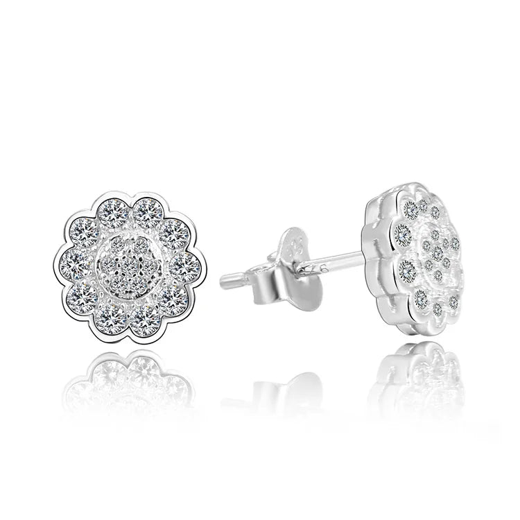 Hypoallergenic Luxury Rhodium Plated 925 Silver Scalloped Stud Earrings