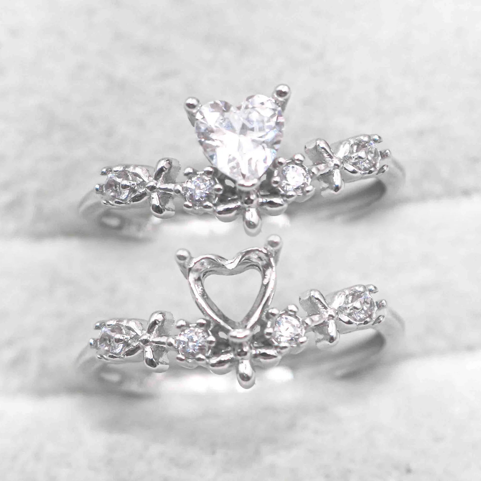 Sterling Silver 5*5mm Semi Mount Heart Shape Ring Empty Frame Blank Claws Setting S925 Base Without Center Stone for DIY Inlay