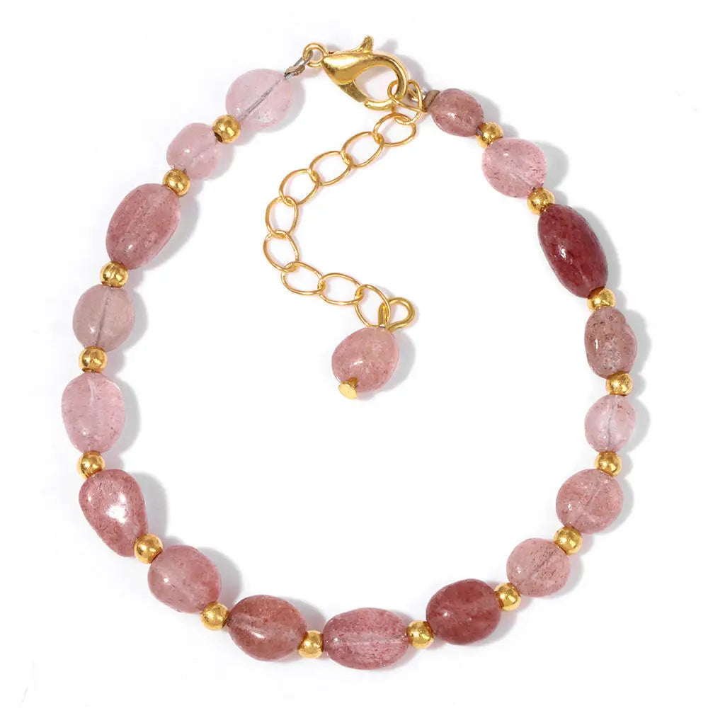 Irregular Natural Stone Bracelet for Women Jewelry Semi-precious Inspiration Braided Adjustable Strawberry Crystal Bracelet MegaBDM