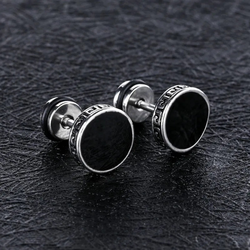 Hot Sale Black Faux Gauges Ear Tunnel Stainless Steel Stud Earrings for Men Women