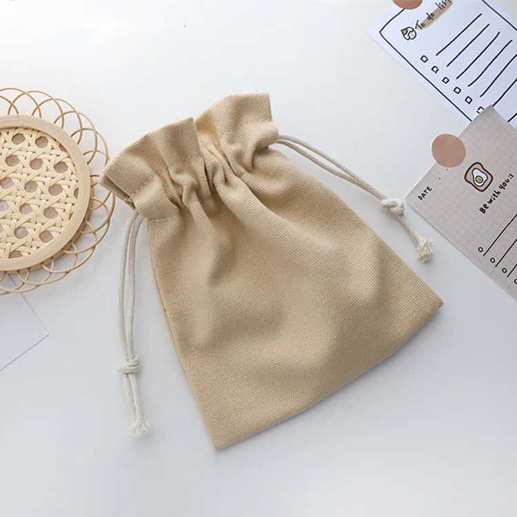Custom Print Logo Eco-Friendly Canvas Drawstring Bag with Cotton Handle Double String for Gifts and Promotions