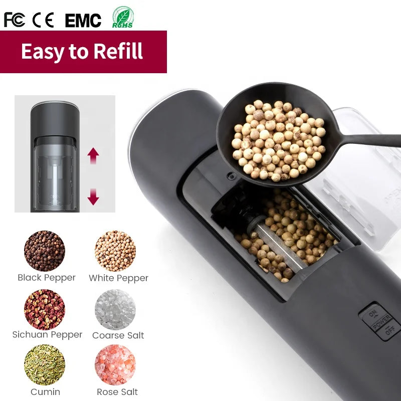 Gravity Adjustable Adjustable Battery Salt Grinder Salt Mill Electric Pepper Mill Pepper Mill Salt Grinder