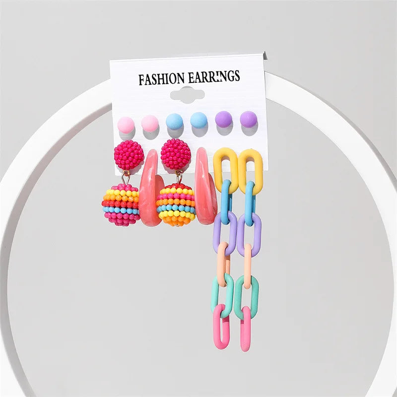 2023 Trendy  Metal Earrings Set for Women Fashion Geometric Acrylic Circle Drop Earrings  Set of Earrings Jewelry