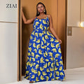 Summer Suspender Dress Printed Holiday Big Swing Long Skirt Temperament Plus Size Dress Female