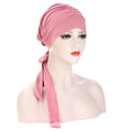 Fashionable New Versatile Muslim Solid Crystal Hemp Long Tail Bow Headband Hat Inner Turban