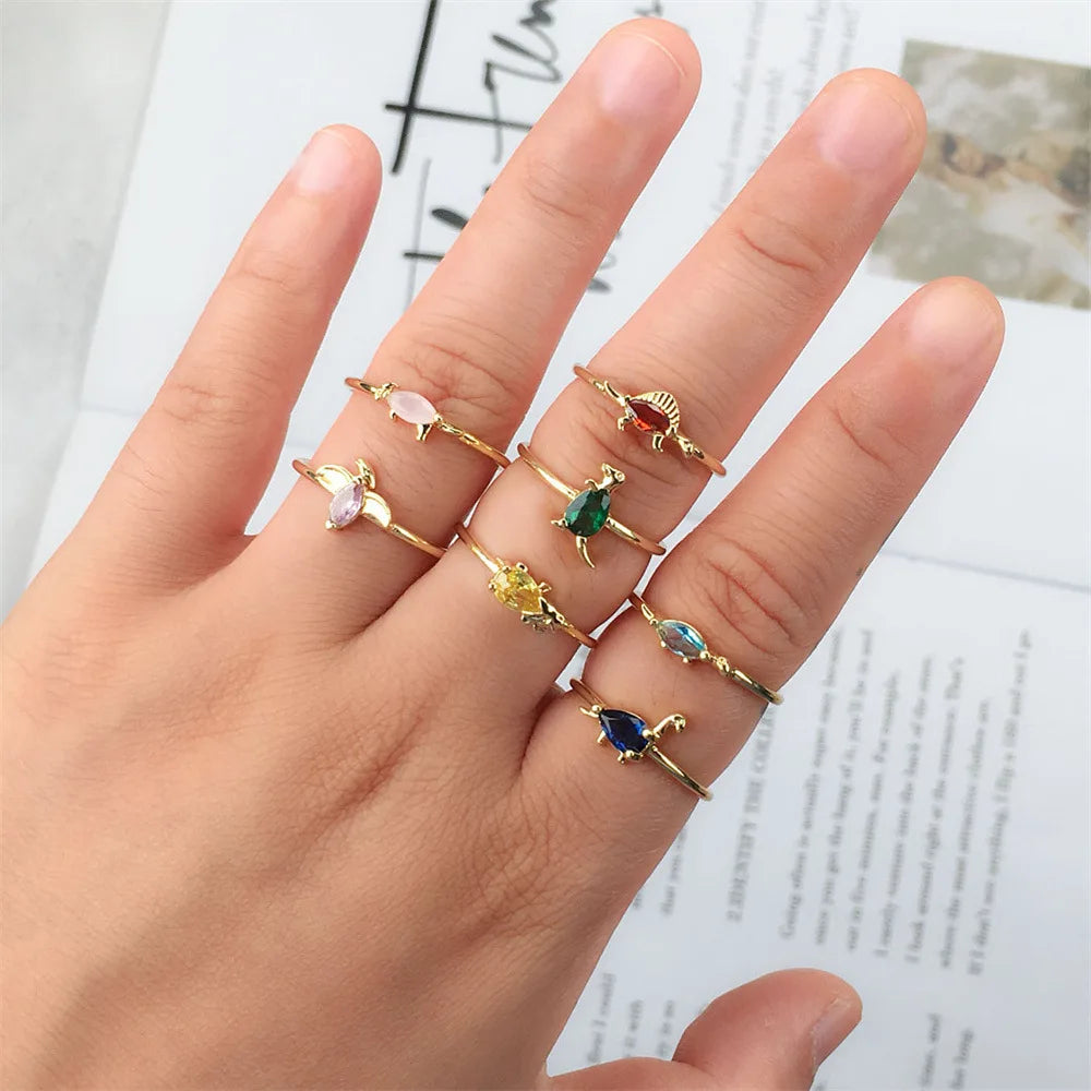 Cute Small Dinosaur Open Ring Stacking Personality Zircon Copper Finger Dinosaur Rings for Women