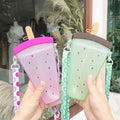 Summer Watermelon Ice Cream Children's Eco-Friendly Plastic Drinkware Fall-Proof Straw Cup Hand Grip Rope for Kindergarten