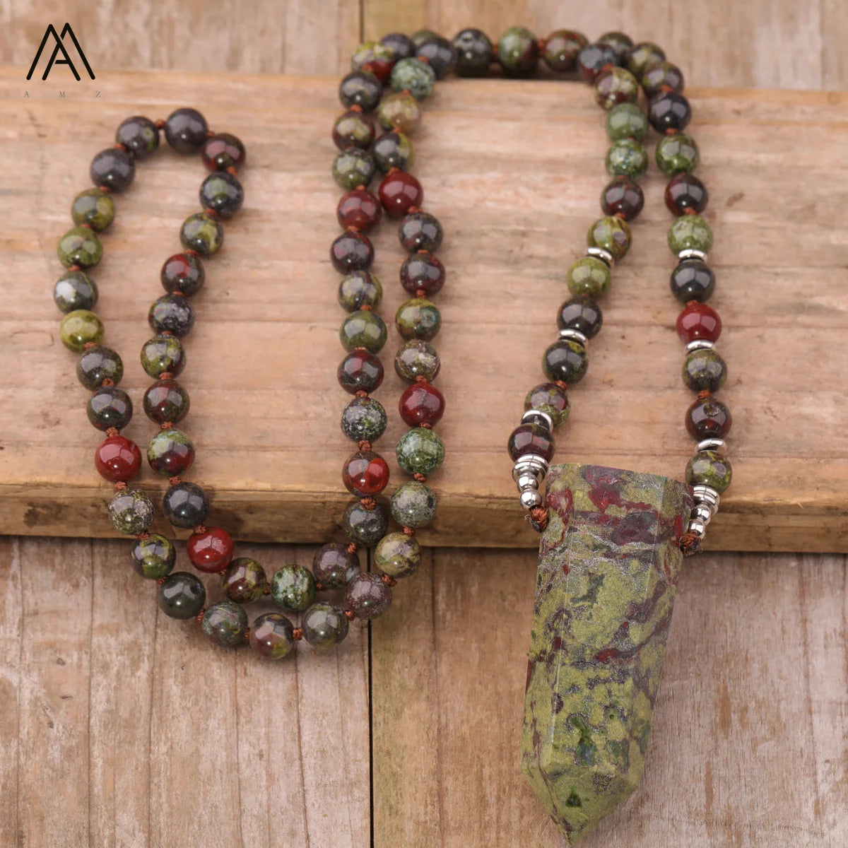 Fashion Dragon Blood Stone Mala Necklace  Handmade  Healing Chakra Necklaces for Men Jewelry