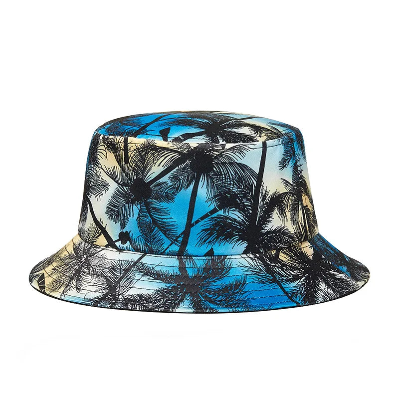 New European and American Bucket Hat Fashion Man Coconut Scenery Print Sun Visor Hat