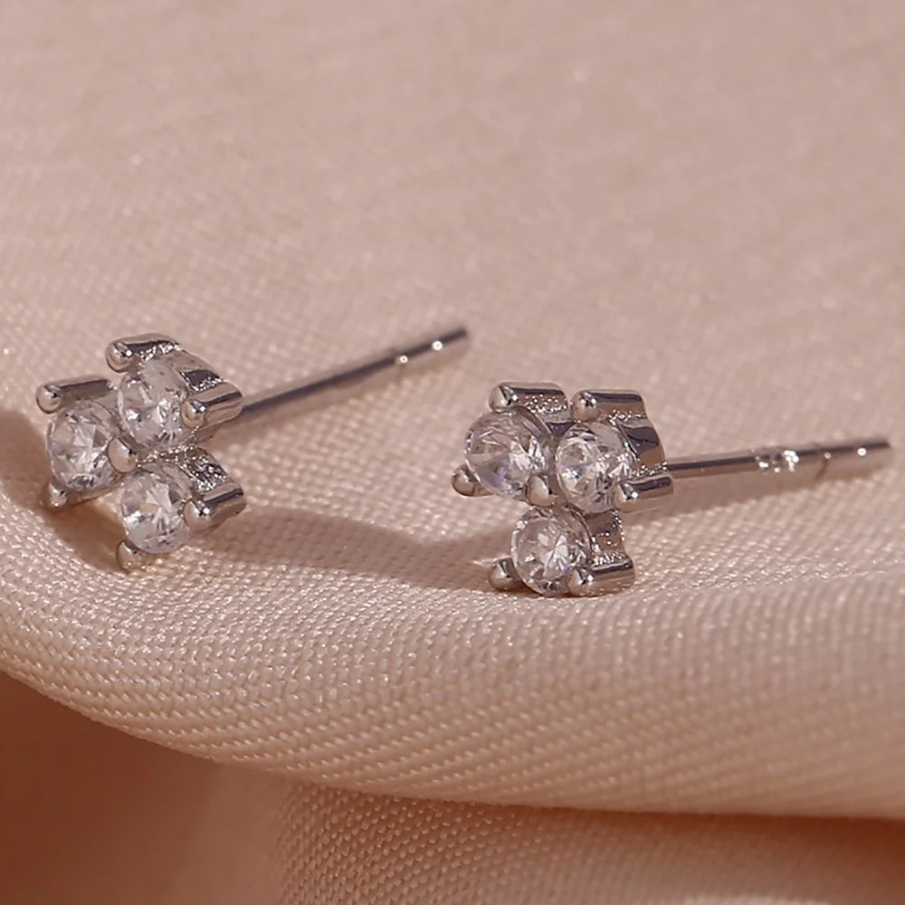 Dainty Sterling Silver Vintage Earrings for Women Clover Rhodium Plated Stud Earrings Ladies Jewelry Gift