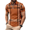 2025 Cross-border Men's Printed Plaid Striped Zipper Sport Polo Shirt With Logo