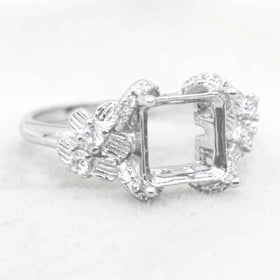 Sterling Silver 8*8mm Semi Mount Ring Square Shape Empty Frame Blank Claws Setting S925 Base Without Center Stone for Inlay DIY