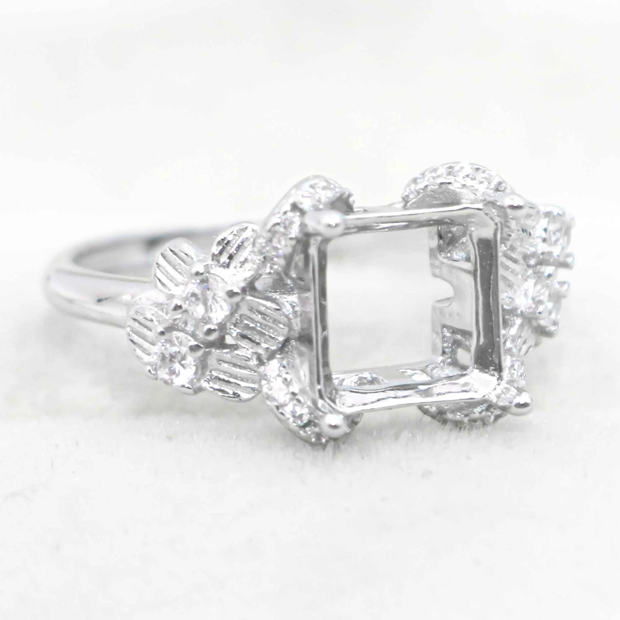 Sterling Silver 8*8mm Semi Mount Ring Square Shape Empty Frame Blank Claws Setting S925 Base Without Center Stone for Inlay DIY
