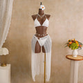 STOCK 3Colors Textured Women's 3Pieces Swimwear Triangle Top Ties Details Brazilian Bikini and Skirt Set Beach Cover up S-L MegaBDM