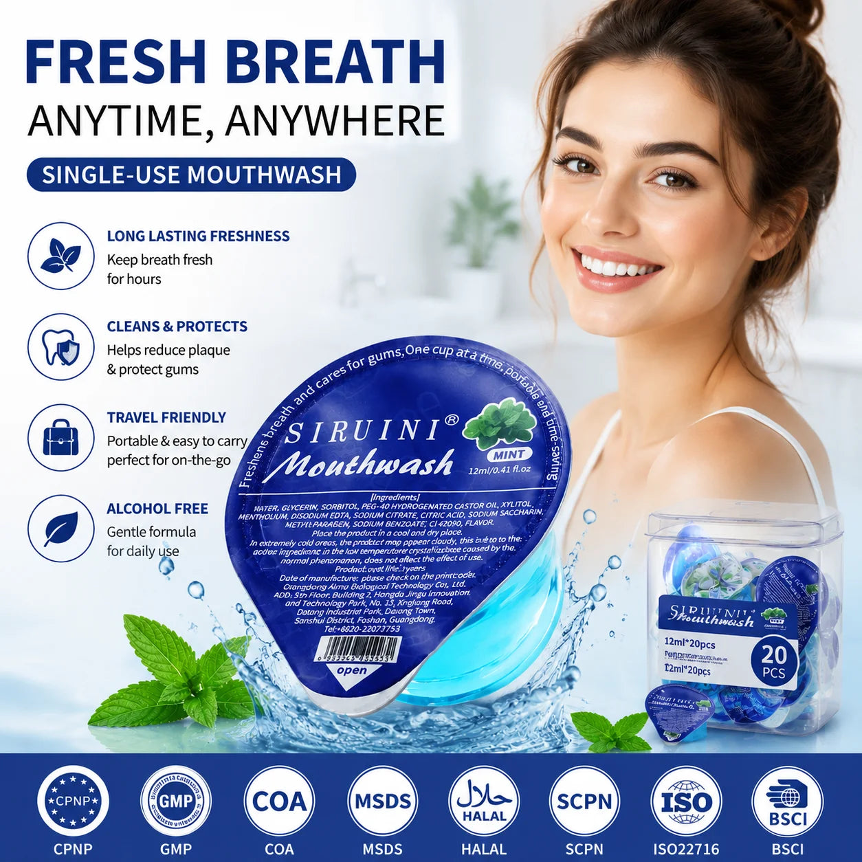 Private Label Tooth Dental Small Mouthwash Mini Mouthwash Disposable Cups Best Mouthwash for Sensitive Teeth