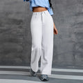 Women's White High-Waisted Regular Fit Jeans All Cotton Woven Denim Summer Hole Breathable Casual Straight-leg Pants Simple