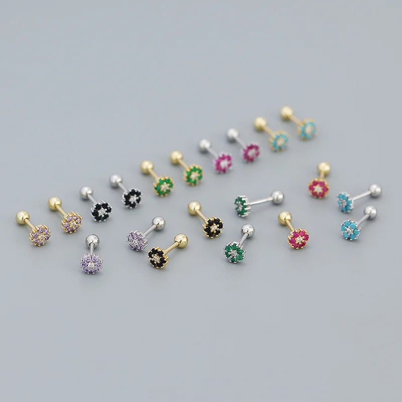 BASQUESUN Factory New Fashionable S925 Pure Silver Inlaid with Colorful Flower Zircon Sweet and Exquisite Stackable Earrings