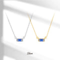 HOVANCI Trends Shining Square Blue Zircon Pendant Necklace 18K Gold Plated Stainless Steel Necklace