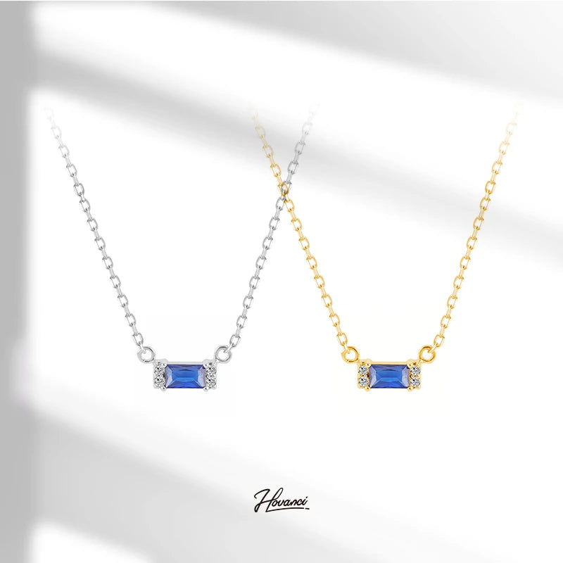 HOVANCI Trends Shining Square Blue Zircon Pendant Necklace 18K Gold Plated Stainless Steel Necklace