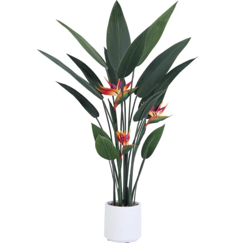 Artificial Bird of Paradise Plant 4ft Tall Banana Leaf Plant Palm Tree Plastic Pot for Office and Home Party Shopping Mall Decor