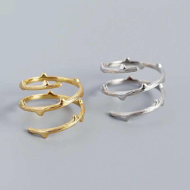 Simple Three-Layer 925 Sterling Silver Fujieda Texture Open Adjustable Rings Party Punk Jewelry
