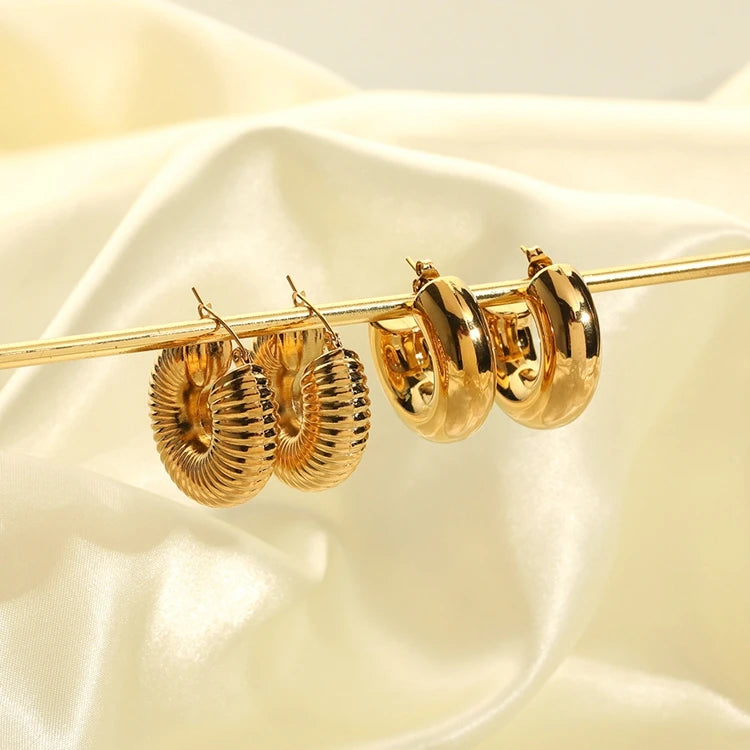Fashion Jewelry Earrings Stainless Steel Chunky Earrings for Women 18K Gold Plated Huggie Statement Earrings