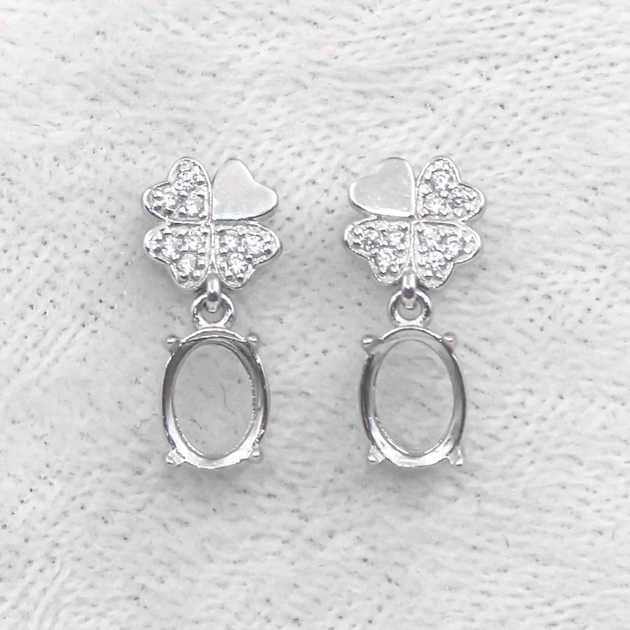 Sterling Silver 5*7/6*8mm Semi Mount Stud Eardrops Empty Frame Blank Claws Setting S925 Base Without Center Stone DIY for Inlay