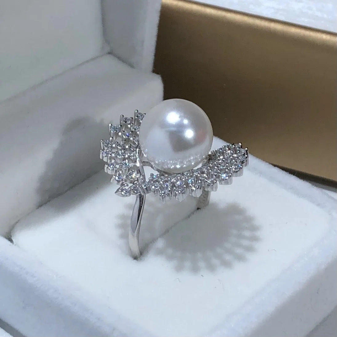 R1229 11-12mm Natural Freshwater Pearl Ring Accessory 925 Sterling Silver Adjustable Size Engagement Jewelry Ring for Women