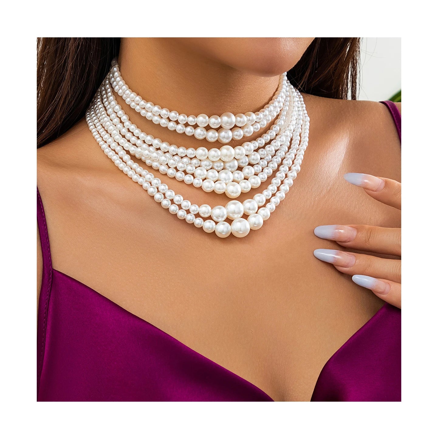 Women's Baroque Retro Exaggerated Multi Layered Simulated Pearl Necklace Chunky Beaded Choker Necklace