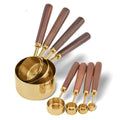 Kitchen Accessories 8 Pcs Stainless Steel Gold Copper Measuring Cups and Spoons Set With Acacia Wooden Handle