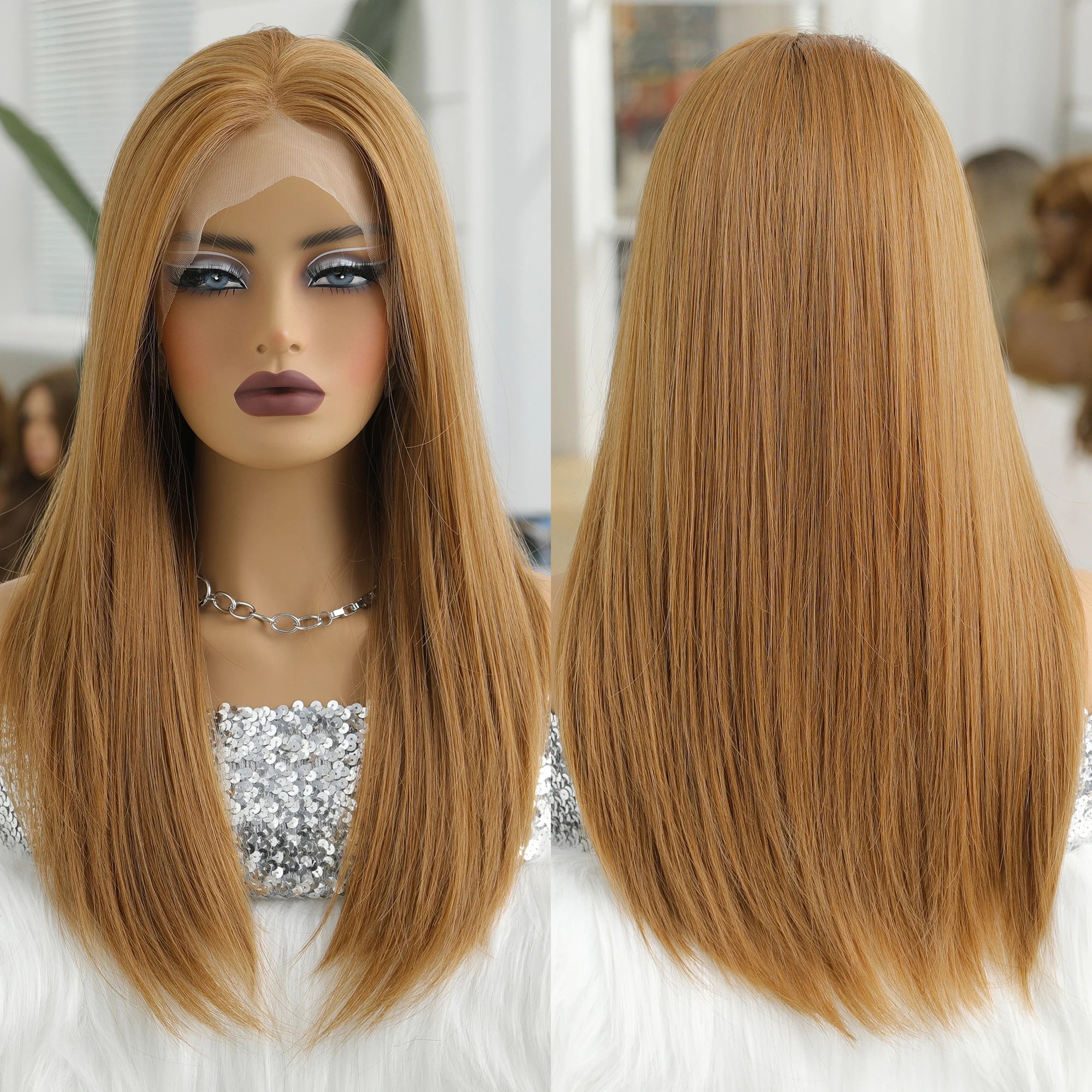 Japanese Fiber 13x 6 Lace Front Wig Blonde Silky Straight Synthetic Wig for Women's Daily Party Cosplay Use Heat Resistant Fiber