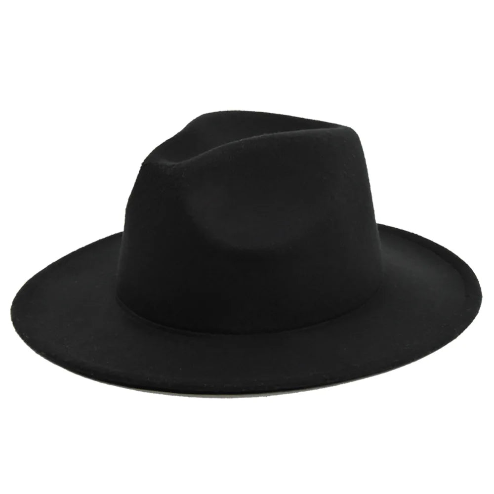 Wholesale Unisex Big Wide Flat Brim Wool Fedora Hat with Custom Logo Print Plush Style Four Seasons Use Party & Daily Wear