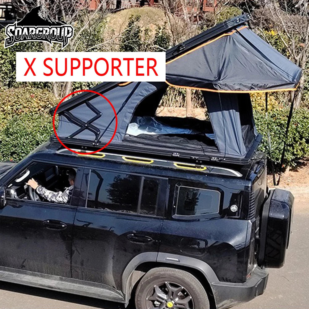 Distributor OEM Car Tent with X Supporter Roof Top Tent with logo Print Aluminum Hard Shell Tent