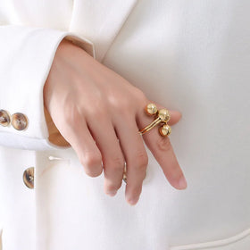 Customized Celebrity Same Popular Steel Ball Two-Tier Adjustable Ring Five-Pointed Star Lucky Stainless Steel Ring for Women