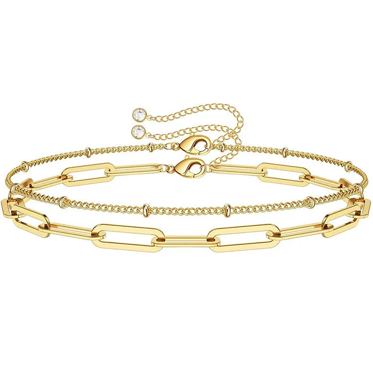Dainty Gold Bracelets 14K Gold Filled Adjustable Layered Bracelet for Women Jewelry