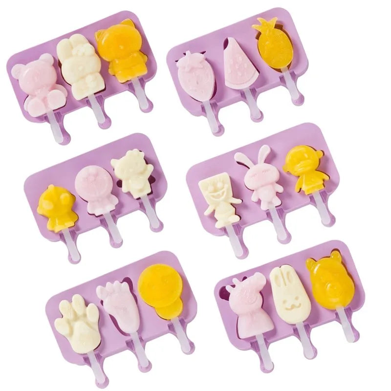 Purple Rabbit Ice Cream Silicone Molds DIY Cute Cartoon Purple Popsicle Mold for Paw Snowman Cake Pop Moulds Ice