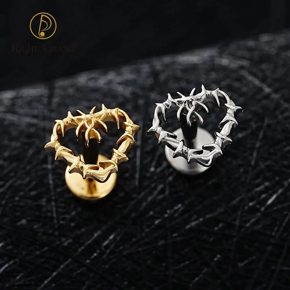 New Design Heart Shape 16G Internally Threaded Body Piercing Jewelry Lip Labret Earrings Studs Pvd Gold Plated Ear Tragus